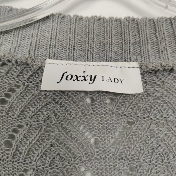 Foxxy Lady Women's Cardigan Size L Gray Cotton Knit Openwork Casual Resortwear - Picture 4 of 8